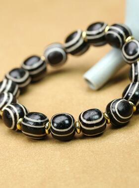 天然缠丝玛瑙黑风眼天珠手串男款