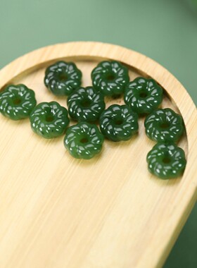 碧玉原矿菠菜绿麻花圆环转运珠