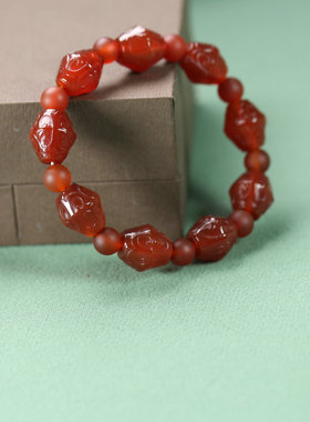 天然红玛瑙菱形祥云民族风玉手链