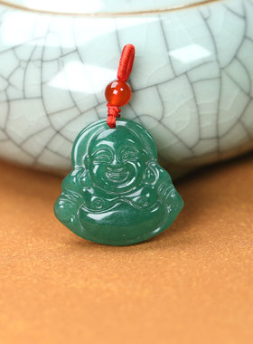 天然玉石东陵玉小绿佛弥勒佛吊坠