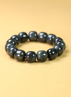 天然和田玉青花籽墨玉老型珠手链