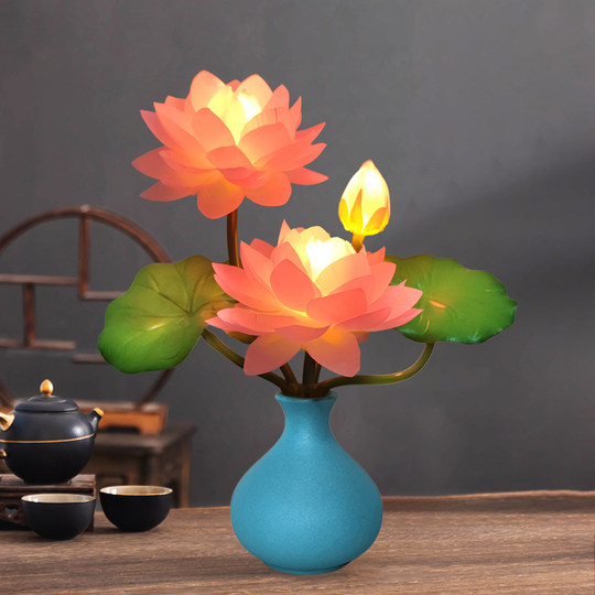 新款USB充电莲花灯供佛长明灯LED佛前荷花灯供灯家用仿真花摆件