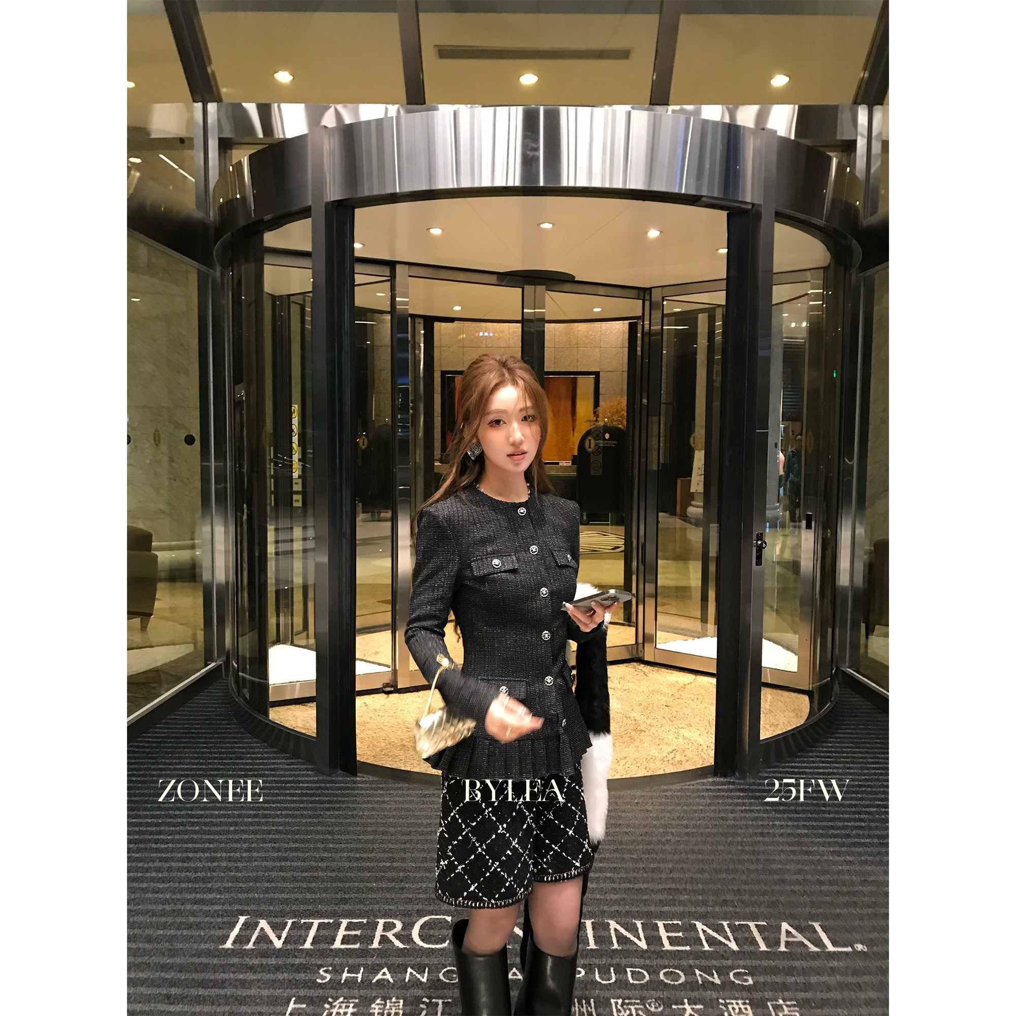 ZONEE/LEA宋亦雯 行走的人间小香 法式设计感菱格小香休闲短裤女,淘宝优惠券,粉丝福利购,淘宝优惠卷