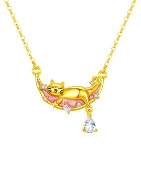 s925纯银摸鱼猫项链女小众轻奢百搭高级锁骨链送女友闺蜜生日礼物