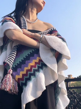 秋季流苏民族风女保暖披肩
