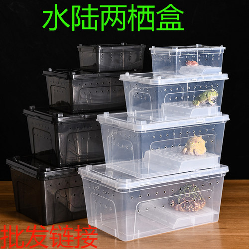 水陆两栖造景爬宠饲养盒龟缸饲养箱螃蟹饲养盒爬虫盒角蛙蝾螈守宫 - 图0