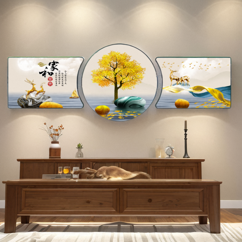 五福临门葫芦挂画客厅大气壁画新中式九鱼图聚财沙发背景墙装饰画