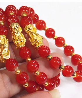红玛瑙转运珠沙金貔貅手链