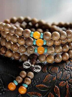 鸡翅木蜜蜡绿松石韩版多层佛珠