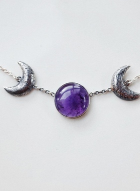 杂露集自制《月相》系列拉长石月光石紫水晶925银项链