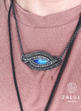 杂露集自制荷鲁斯之眼/全视之眼/银手工绕线拉长石项链