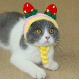 Шапка, клубника, трикотажный шлем ручной работы, шерстяной милый аксессуар для волос, домашний питомец, кот