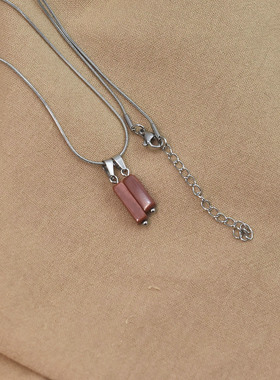 简约红色天然石双吊坠锁骨链