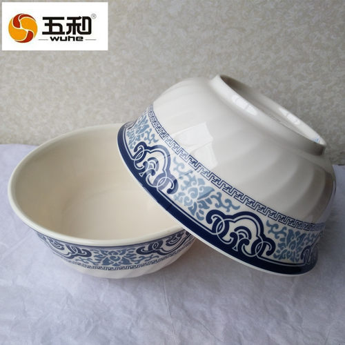 五和5A料密胺餐具青花6寸斜纹碗316仿瓷碗 喝汤碗面碗餐厅碗耐摔 - 图2