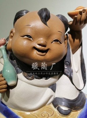 石湾公仔陶瓷摆件陈沛津大师精品童子金童玉女吉祥大象
