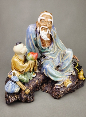 石湾公仔陶瓷摆件许英进大师精品秋日温情老少同乐祖孙乐中式装饰