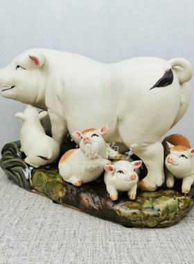 石湾公仔陶瓷摆件大师精品生肖猪家肥屋润福满堂一窝猪仔客电视柜