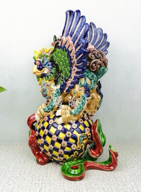 彩陶交趾陶名家大师精品大鹏展翅金翅鸟威震全球石湾公仔陶瓷摆