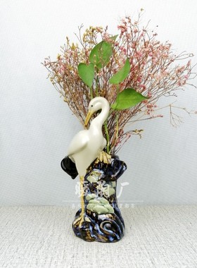 石湾公仔陶瓷花瓶水养盆景仙鹤