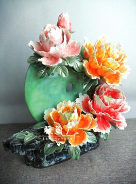 石湾公仔大师牡丹花开富贵摆件