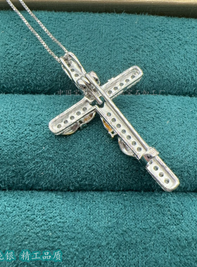 s925纯银女十字架吊坠胸针款爱心形5*5mm空托未镶钳轻奢时尚气质