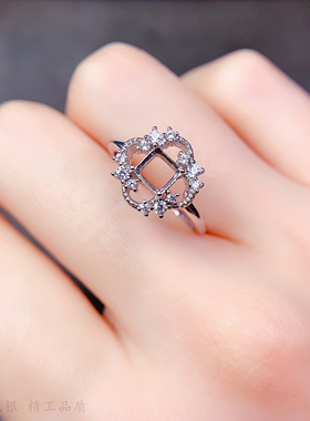 阿斯切枕方形裸石戒托气质时尚女