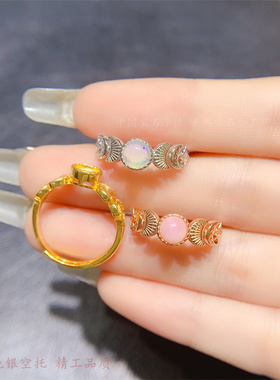 女s925纯银蛋面平底戒托标准圆形