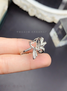 女s925纯银甜美蝴蝶结女戒爱心形