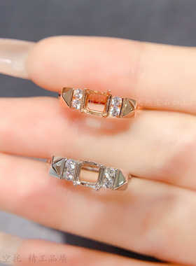 裸石正方形精致戒指空托s925纯银