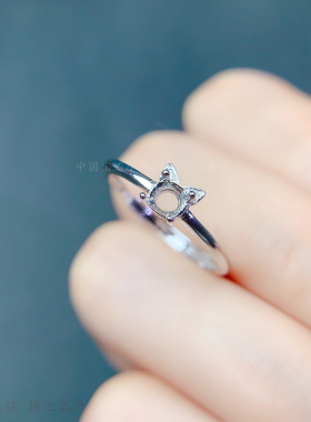 正圆形4*4mm小猫咪耳朵戒指空托