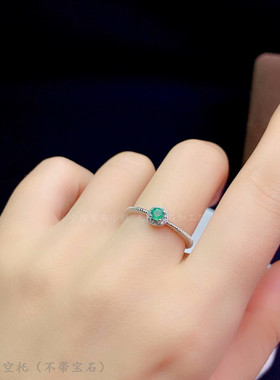 戒指纯银蓝宝石空托s925正圆形