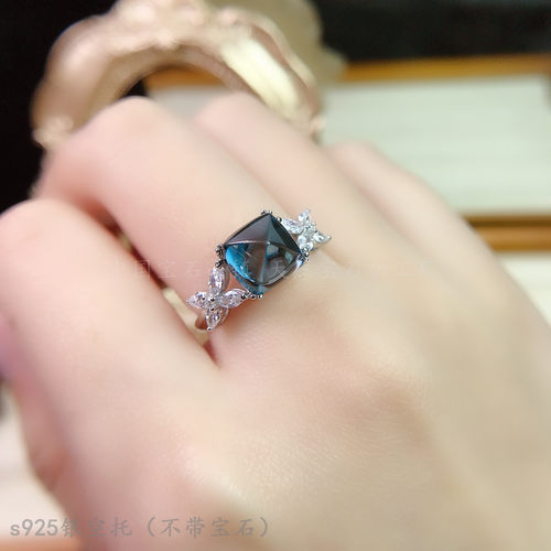 s925纯银戒指空托 正方形8*8mm镶钳熏衣草紫水晶 粉晶 时尚公主方 - 图1