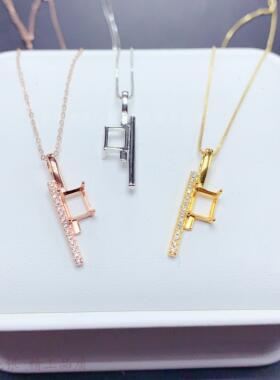 未镶钳椭圆形小清新空托s925纯银