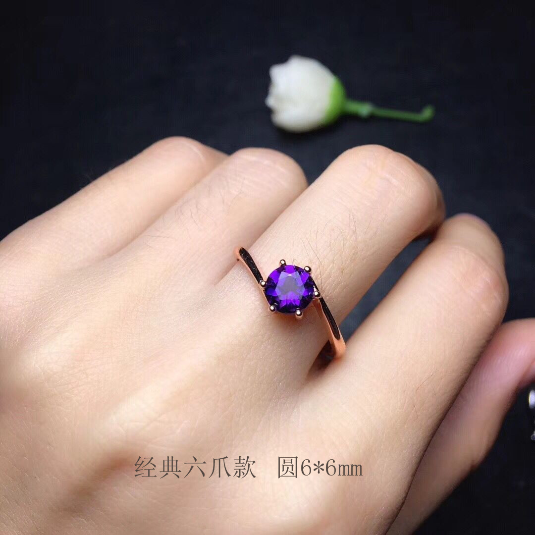 s925纯银圆5 6 7 8mm戒指空托 扭臂经典六爪款 镶钳翡翠 彩宝晶石 - 图1