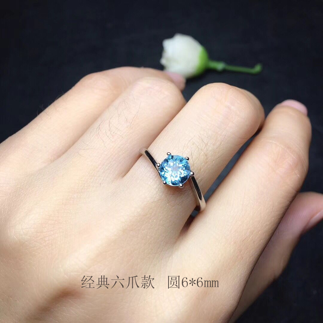 s925纯银圆5 6 7 8mm戒指空托 扭臂经典六爪款 镶钳翡翠 彩宝晶石 - 图0