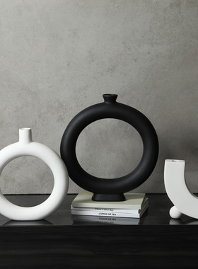 侘寂几何陶瓷花瓶家居软装 ins中古风现代酒柜装饰品摆件现代简约