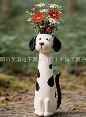 跨境新款Quirky Dog Vase 手工制作奇特狗狗花瓶家居装饰树脂摆件