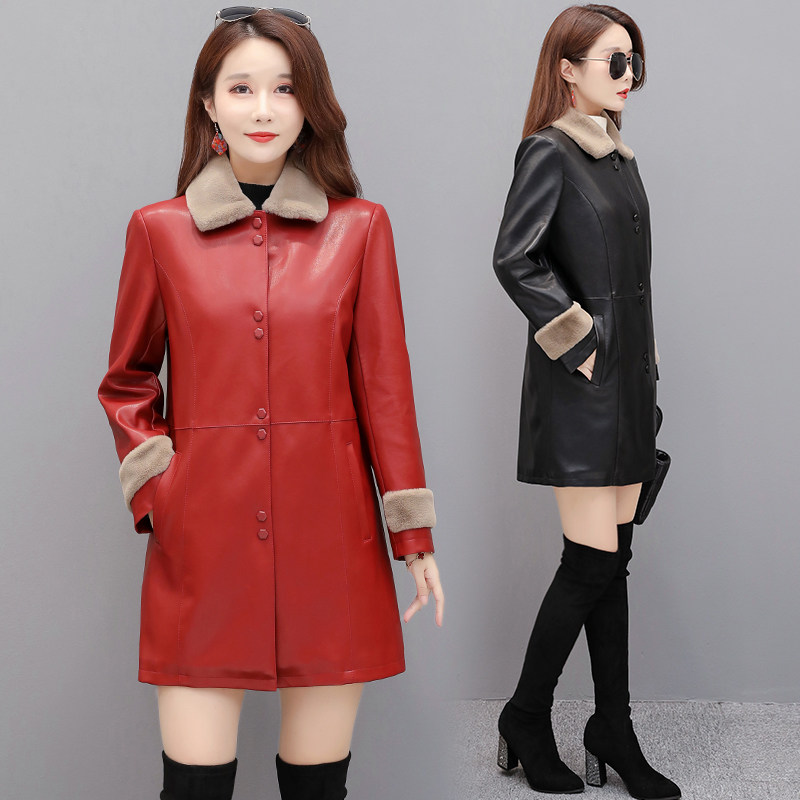 冬季中长款加绒妈妈装中年韩版岁 pkbuyer皮衣