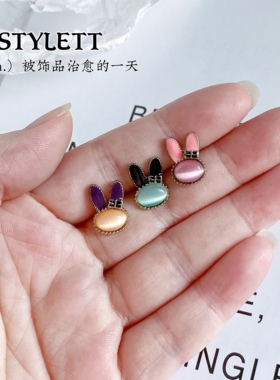 合金可爱猫眼石女甜美耳钉百搭