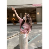 Короткая милая футболка с коротким рукавом для отдыха, оверсайз, по фигуре