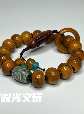 天然真品牦牛骨手串男女款手链文玩佛珠念珠手持跑环佛手玛瑙天珠