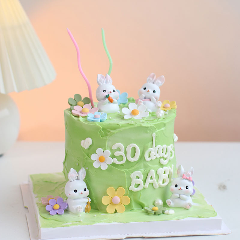 小兔子宝宝周岁礼蛋糕装饰摆件满月一岁啦男孩女孩生日甜品台插件