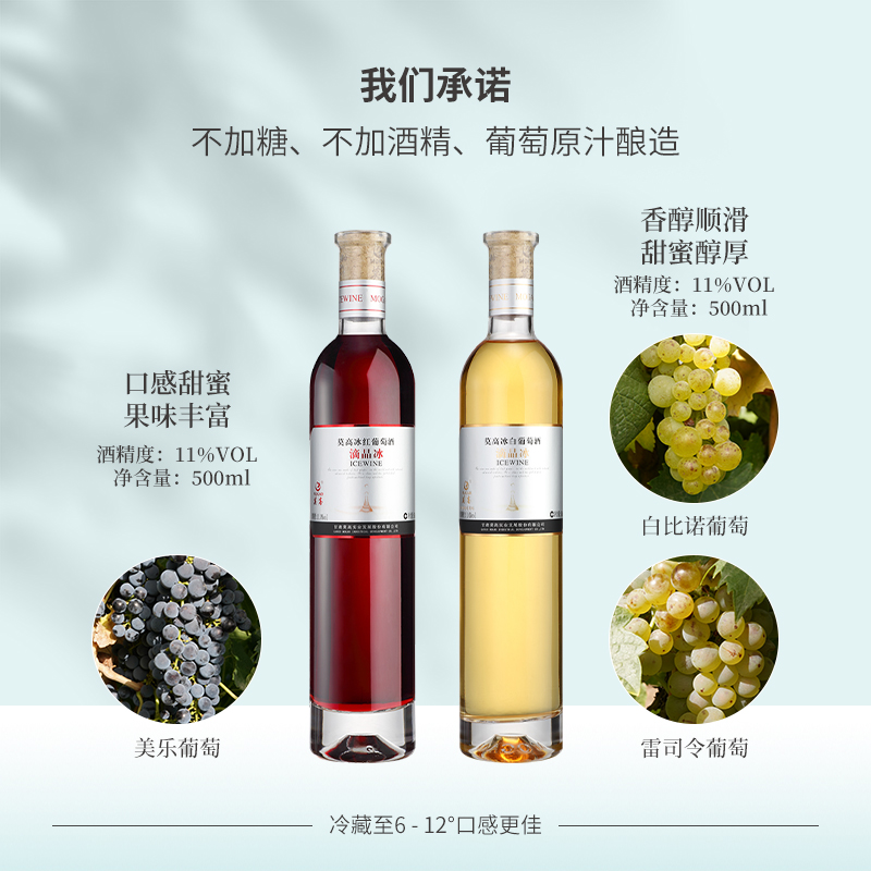 莫高葡萄酒滴晶冰酒红酒雷司令冰白冰葡萄酒甜酒500ml*2瓶礼盒装 - 图1