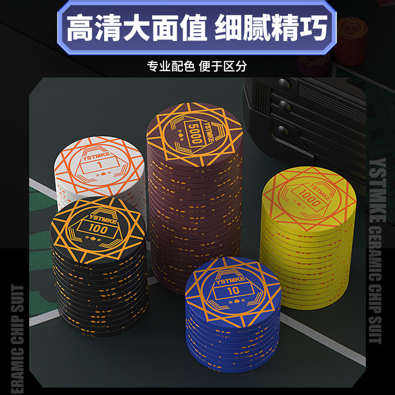 德州扑克陶瓷筹码棋牌室专用扑克牌桌布德扑桌垫筹码铝箱套装43mm-图0