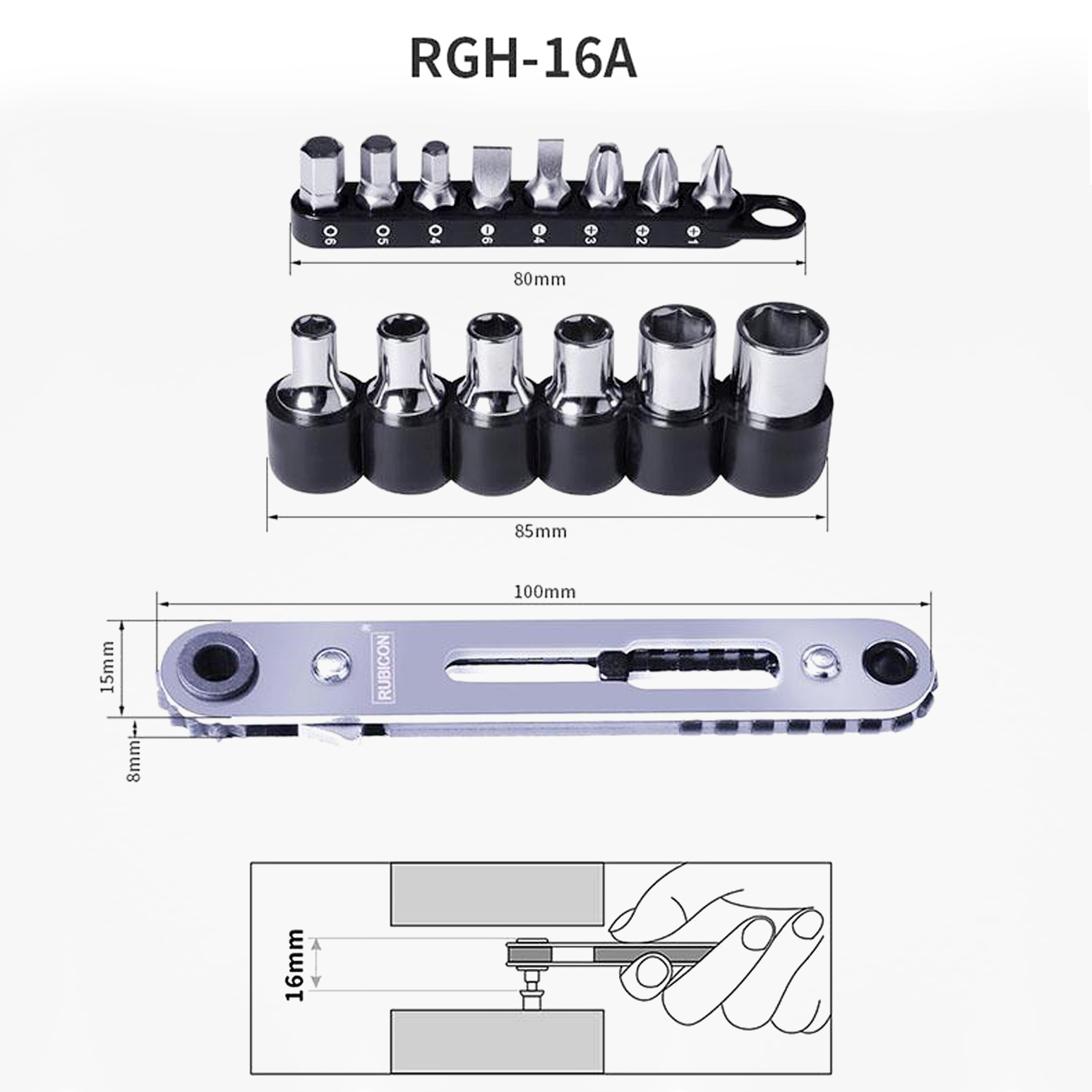 日本罗宾汉迷你棘轮螺丝刀进口螺丝批狭小空间起子套筒RGH-16A/9B - 图2