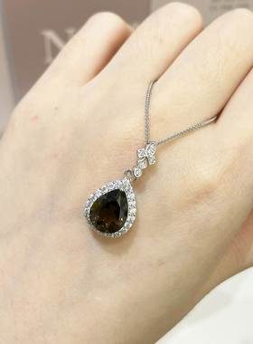 天然茶晶吊坠女高品质S925纯银