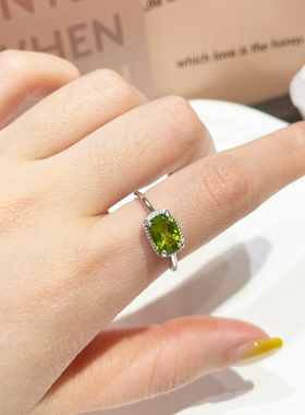 天然橄榄水晶戒指女S925纯银镶嵌