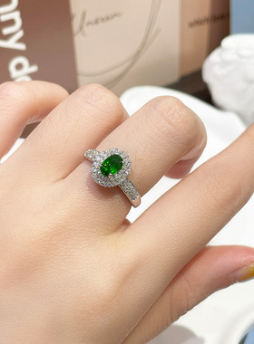 天然原矿透辉石戒指女S925纯银