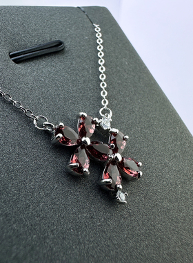 天然红石榴石吊坠女S925纯银项链