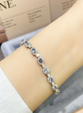 天然蓝色坦桑石手链女S925纯银